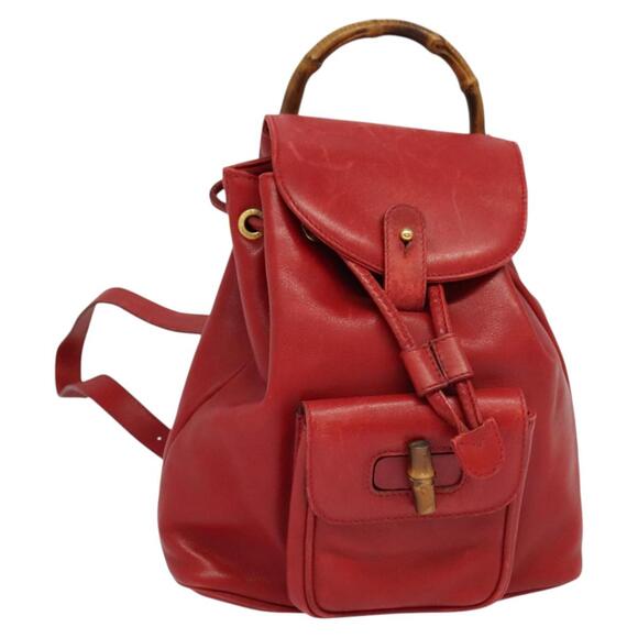 GUCCI Bamboo Backpack Leather Red Gold 003 3444 003 3444 - Picture 1 of 16